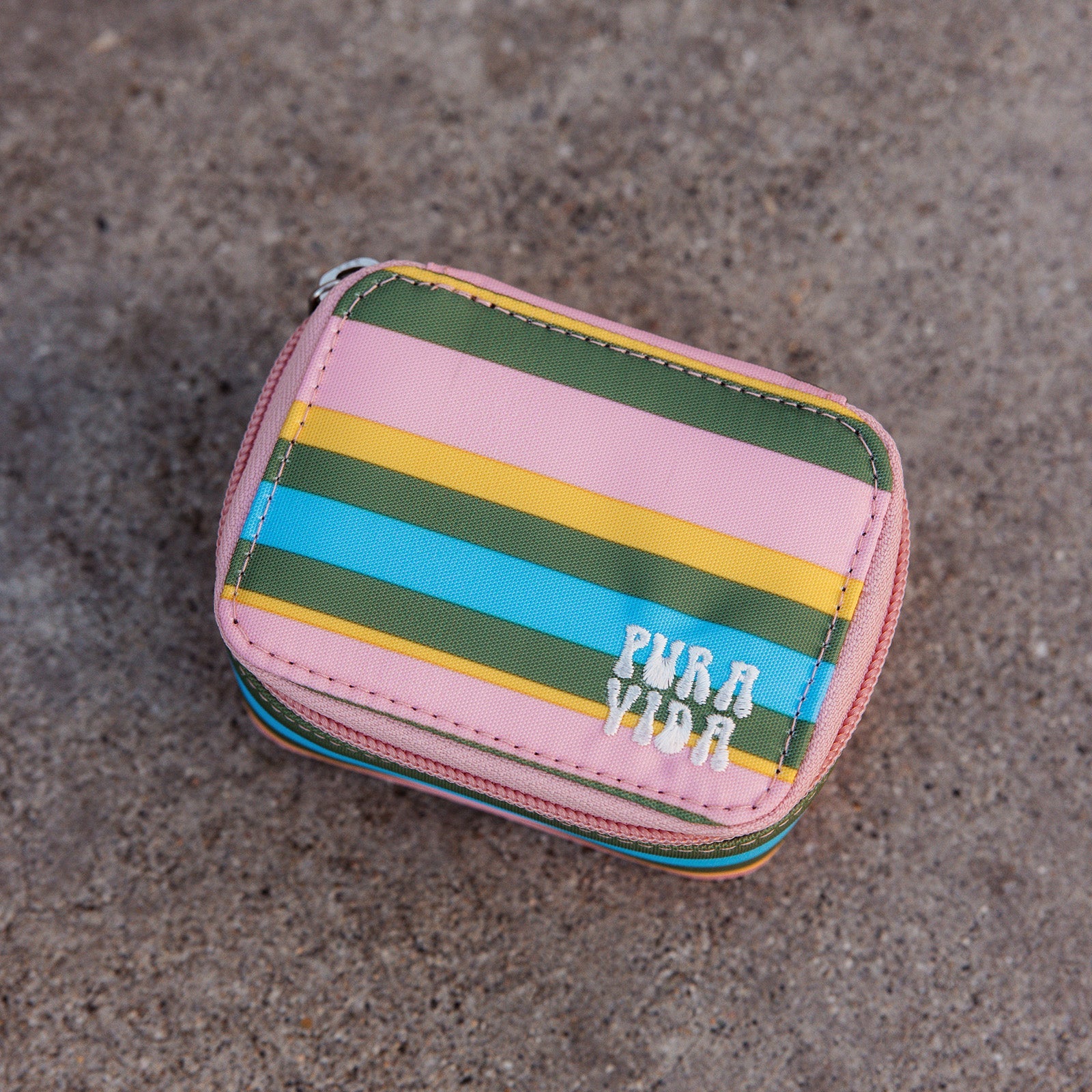 Mini Pink and Green Striped Jewelry Case